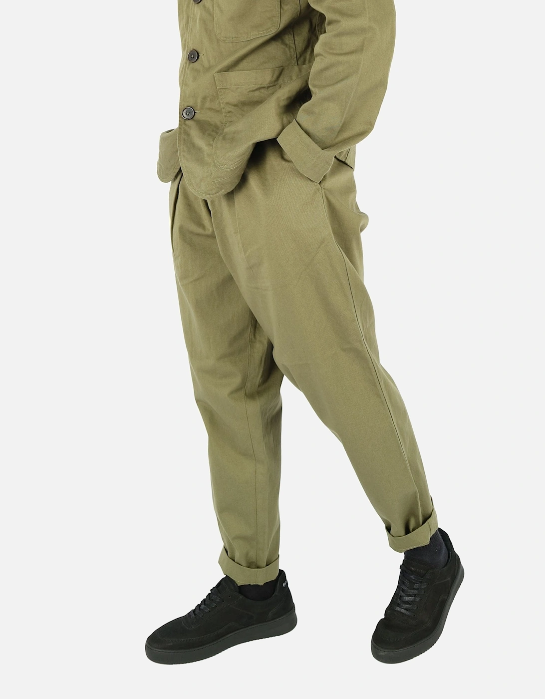 Pleated Twill Track Pant Green Chino, 5 of 4