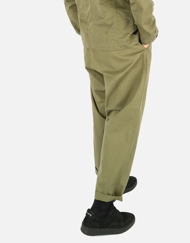 Pleated Twill Track Pant Green Chino