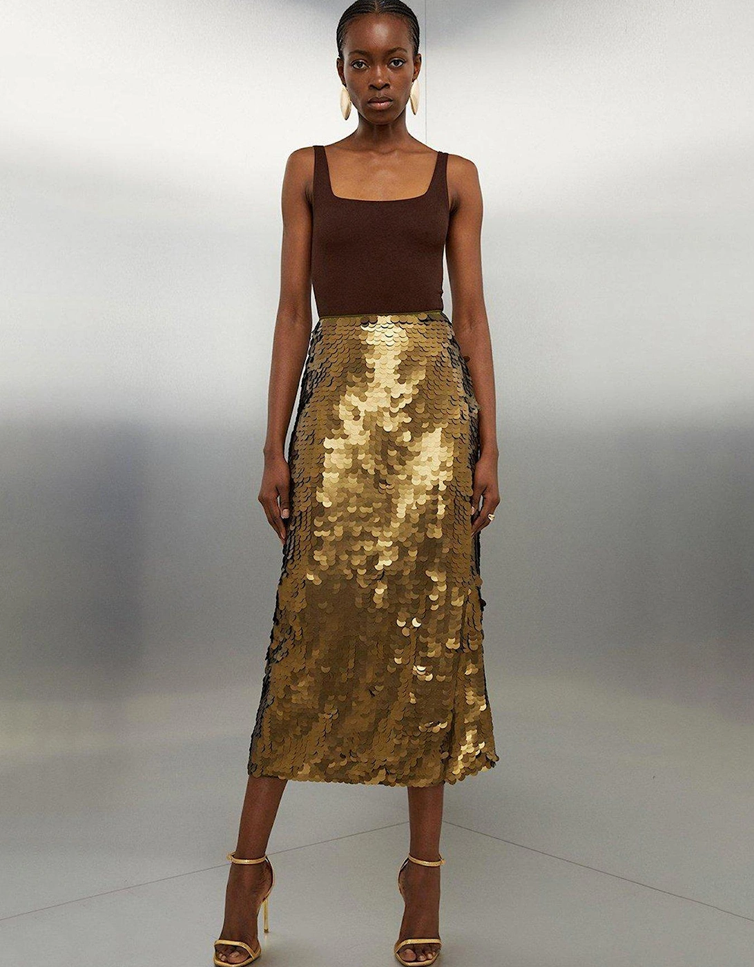 Metallic Matte Sequin Midi Skirt - Gold, 5 of 4