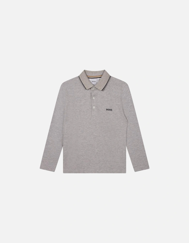 Boys Grey Long Sleeve Polo