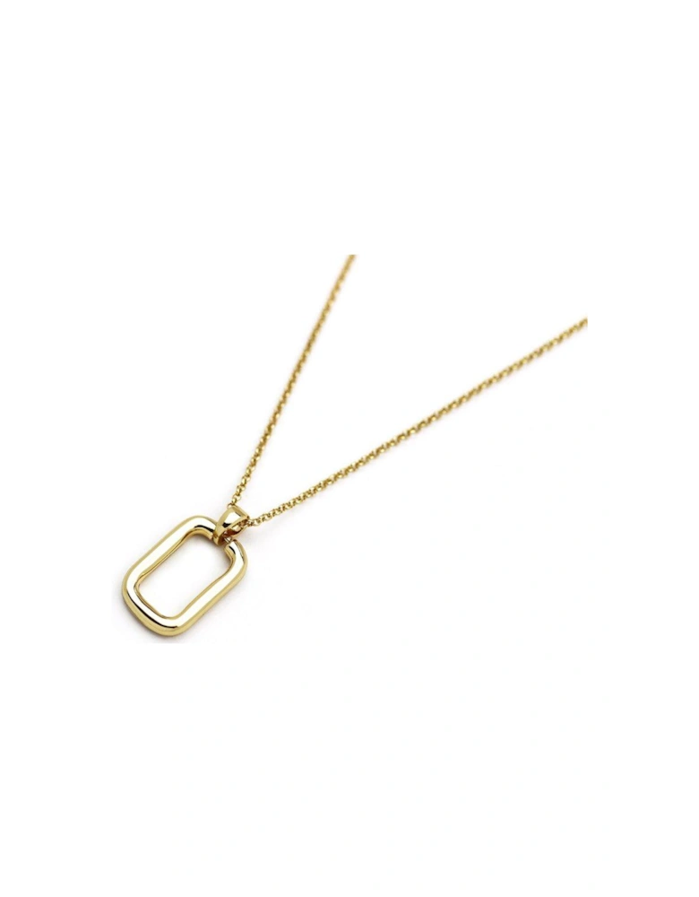 Rectangle polished gold hoop pendant.