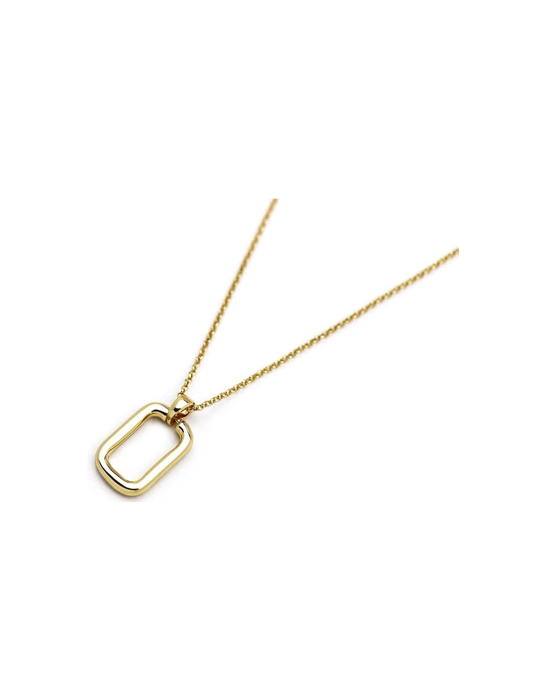 Rectangle polished gold hoop pendant.