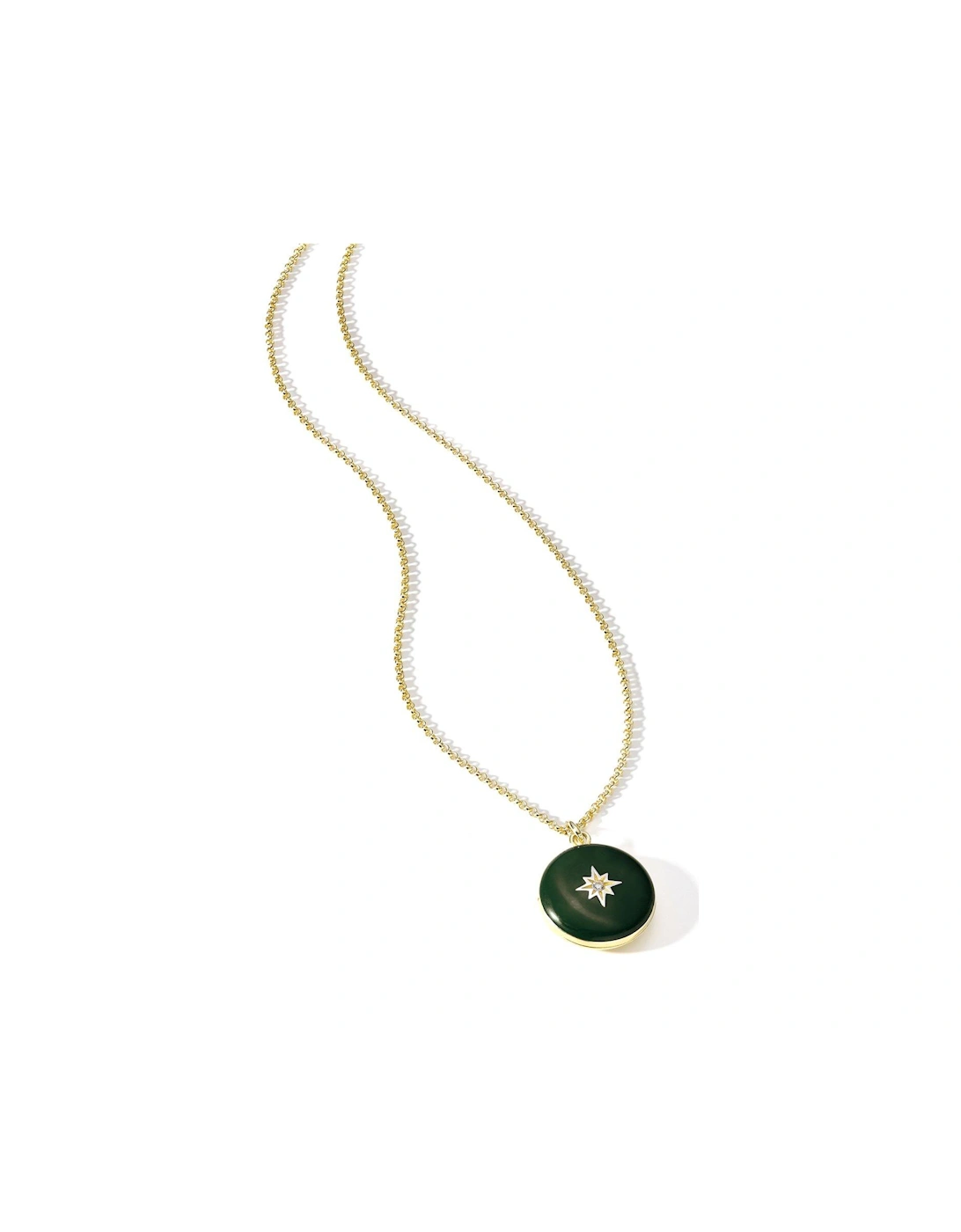 Gold Plated Sterling Silver Forest Green Enamel Cubic Zirconia Locket Pendant Necklace, 3 of 2