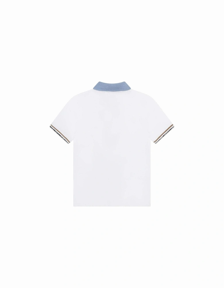 Boys White Striped Short Sleeve Polo Shirt