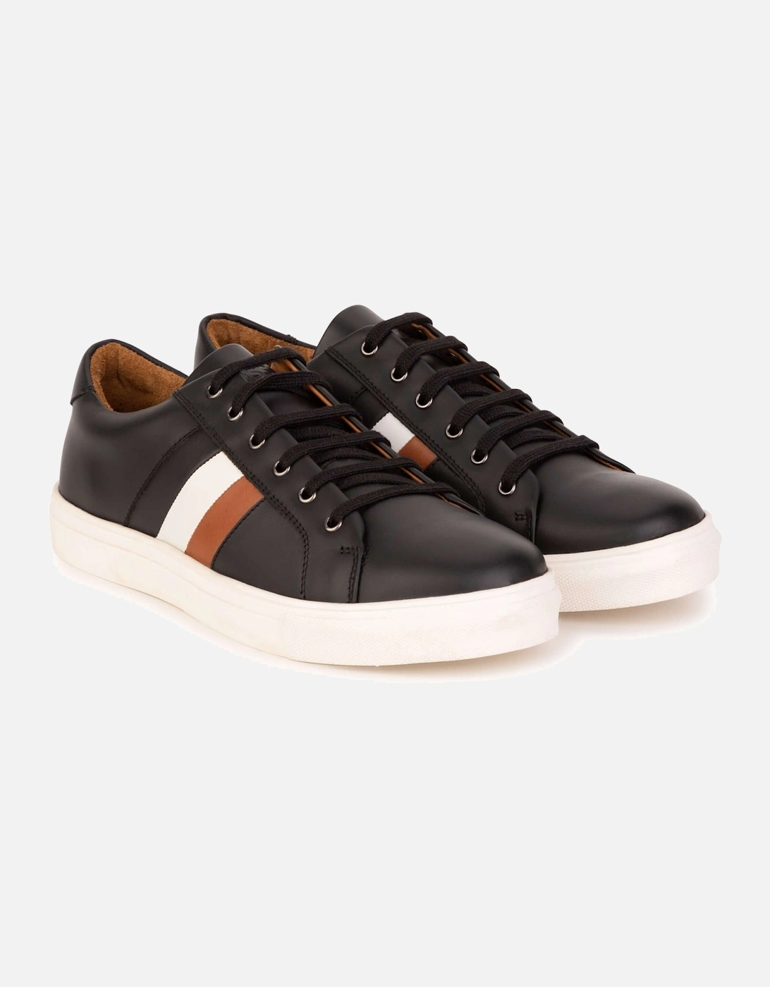 Boys Black Leather Trainers, 2 of 1