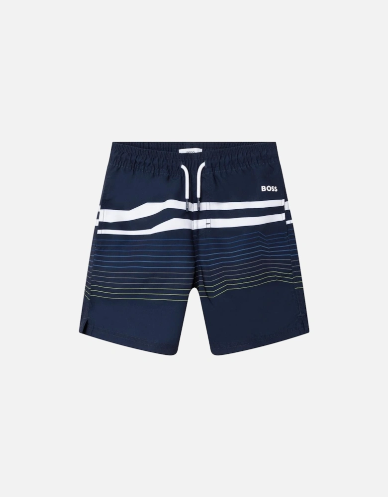 Boys Blue Striped Swimming Shorts
