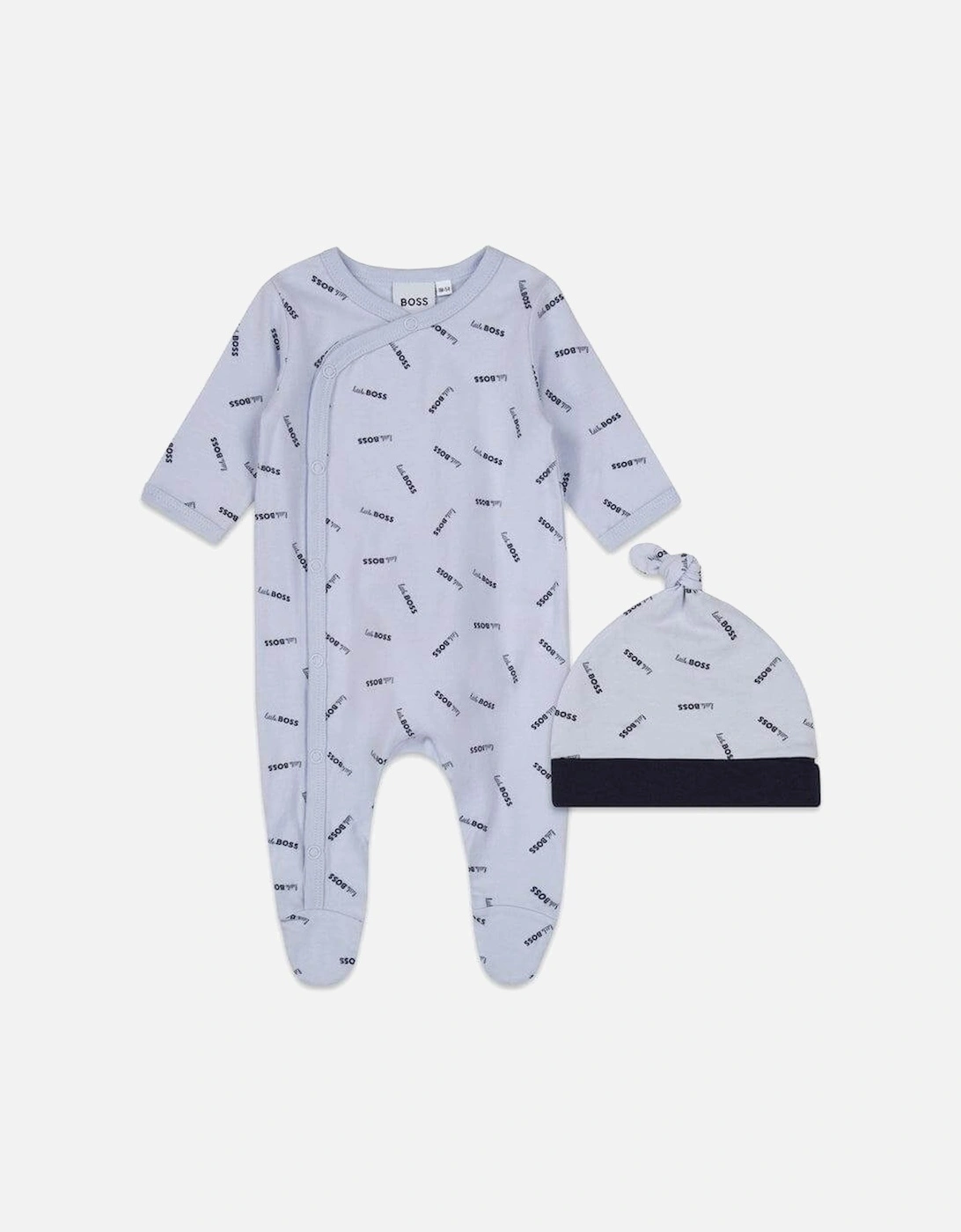 Baby Boys Pale Blue Logo Babygrow and Hat, 3 of 2