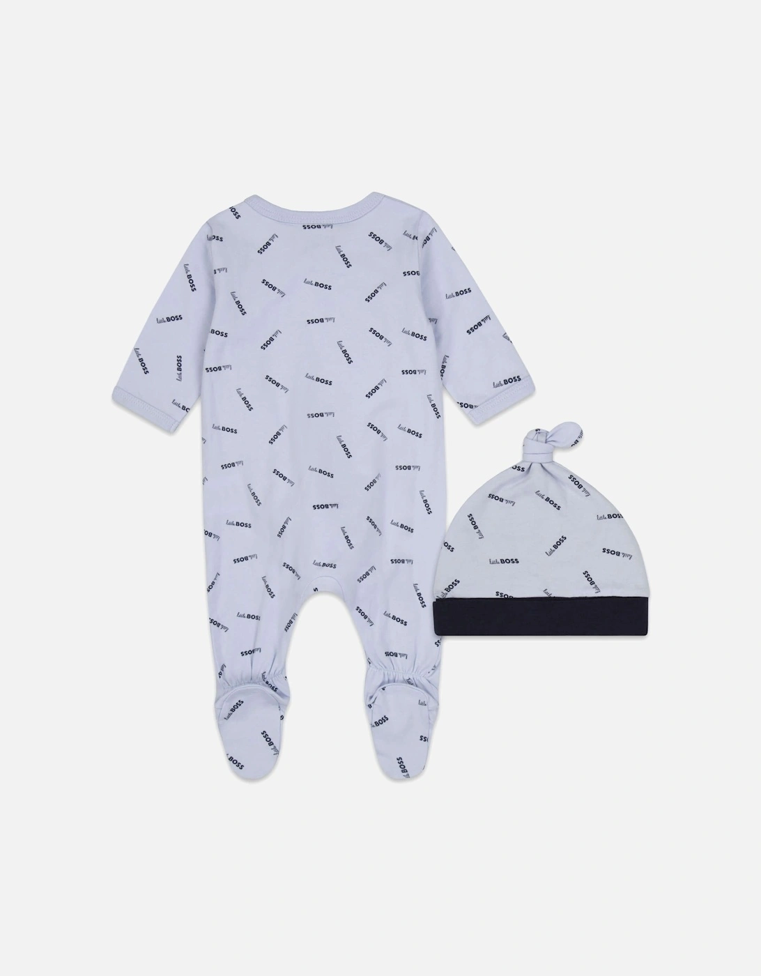 Baby Boys Pale Blue Logo Babygrow and Hat