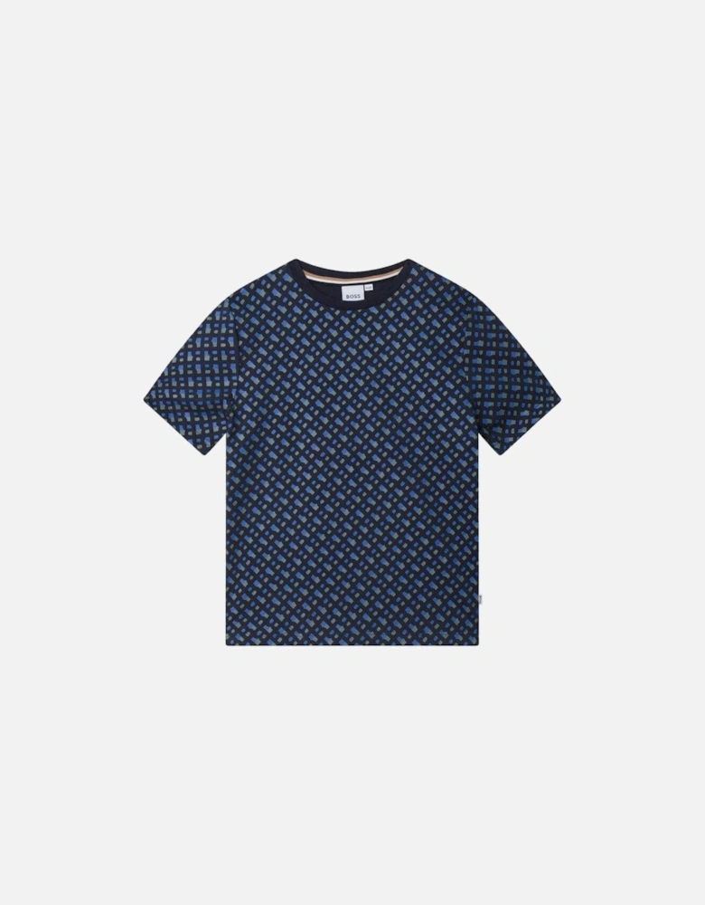 Boys Blue Cotton All Over Print T-shirt