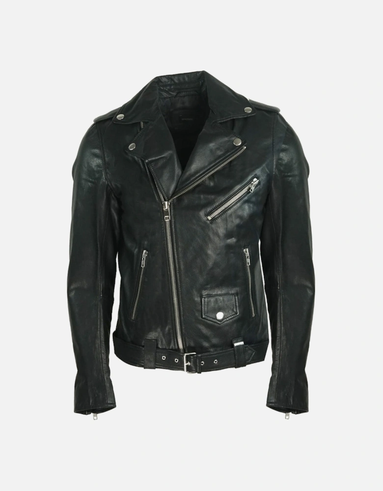R-Lumenirok Black Leather Biker Jacket