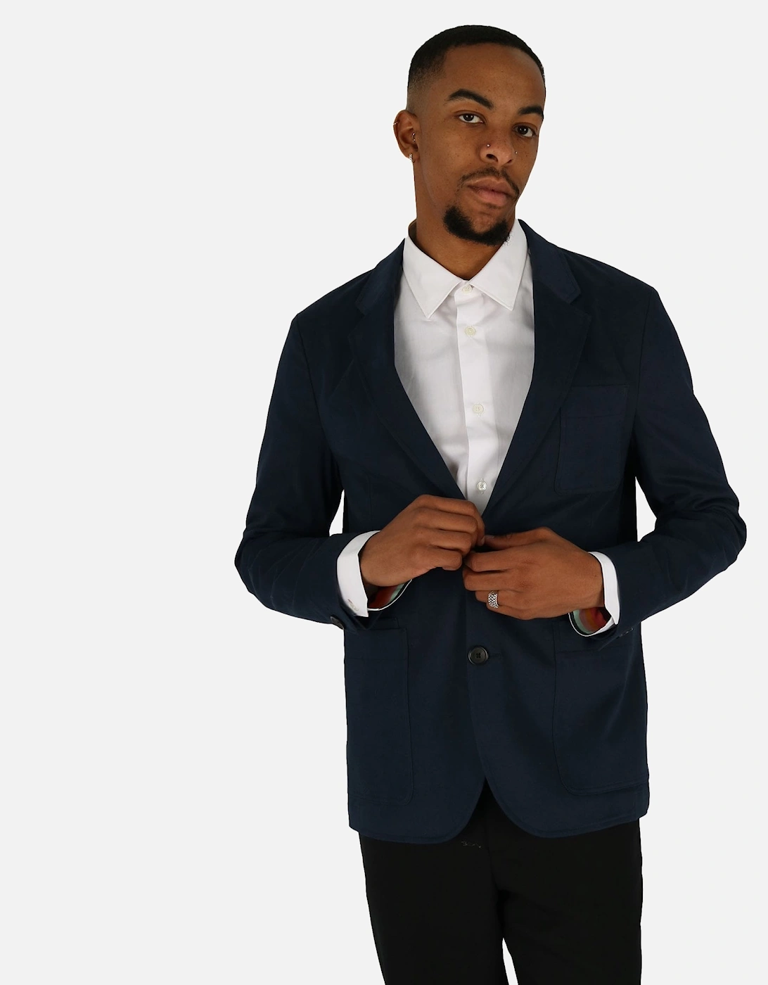 Casual 2 Button Stretch Navy Blazer