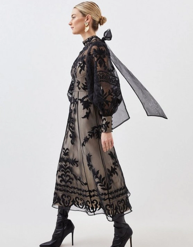Petite Baroque Applique Woven Maxi Dress