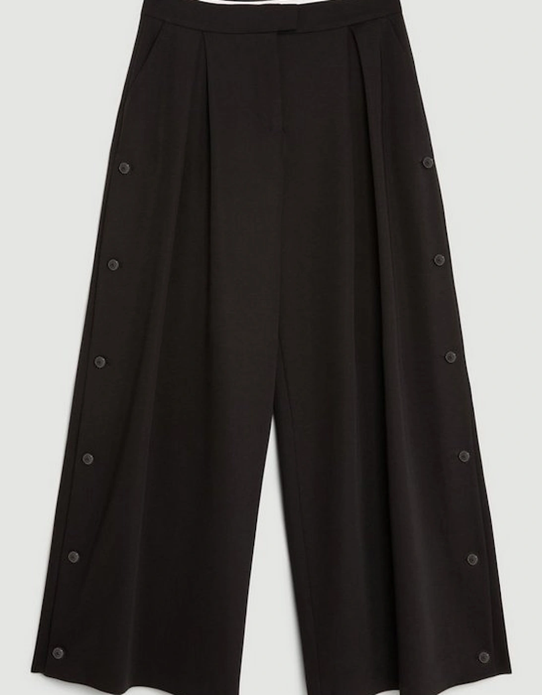 Viscose Linen Tailored Pleated Button Detail Straight Leg Trousers