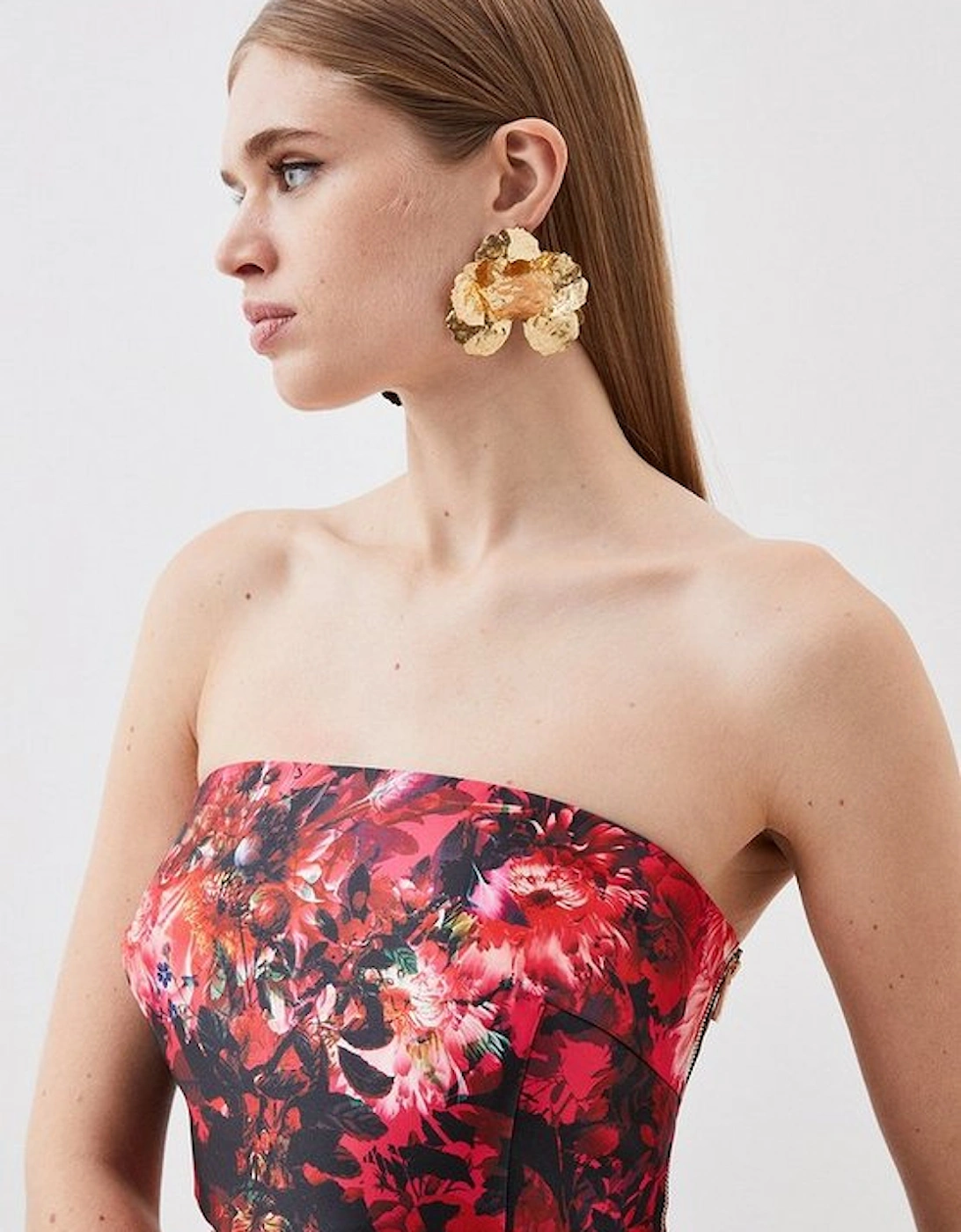 Floral Print Satin Twill Woven Bandeau Top
