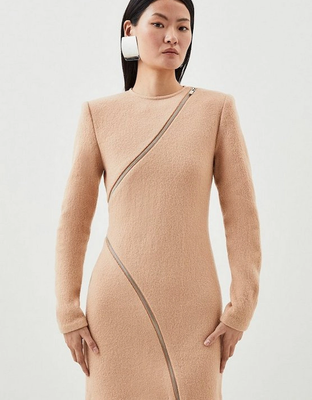 Premium 100% Washed Wool Knit Zip Detail Mini Dress, 5 of 4