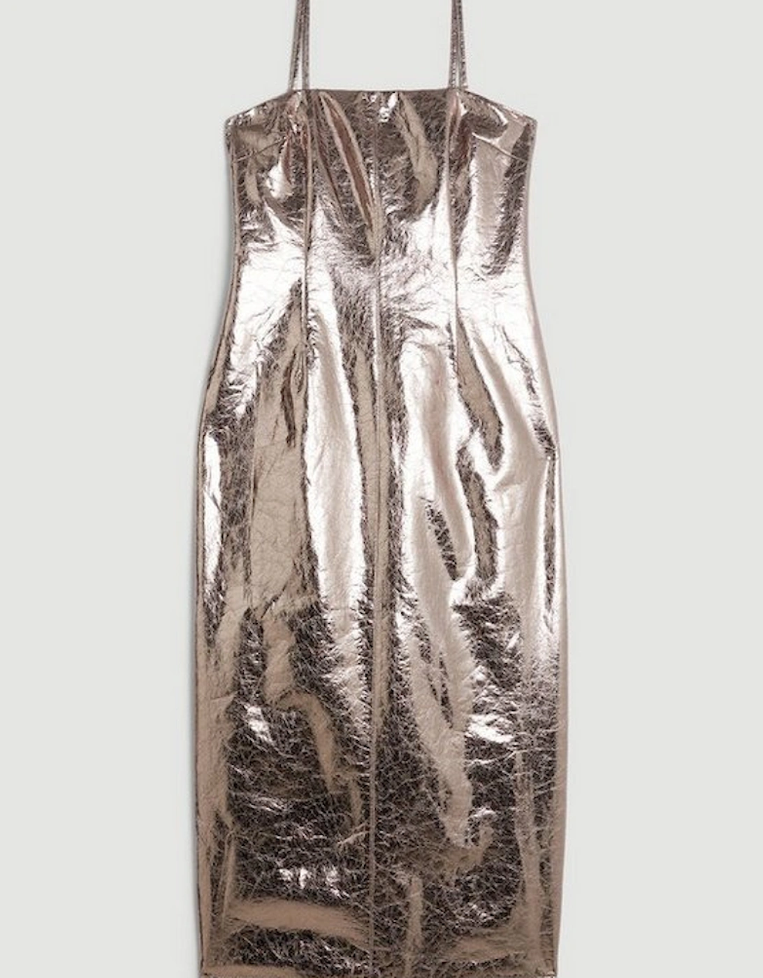 Metallic Faux Leather Bandeau Maxi Dress
