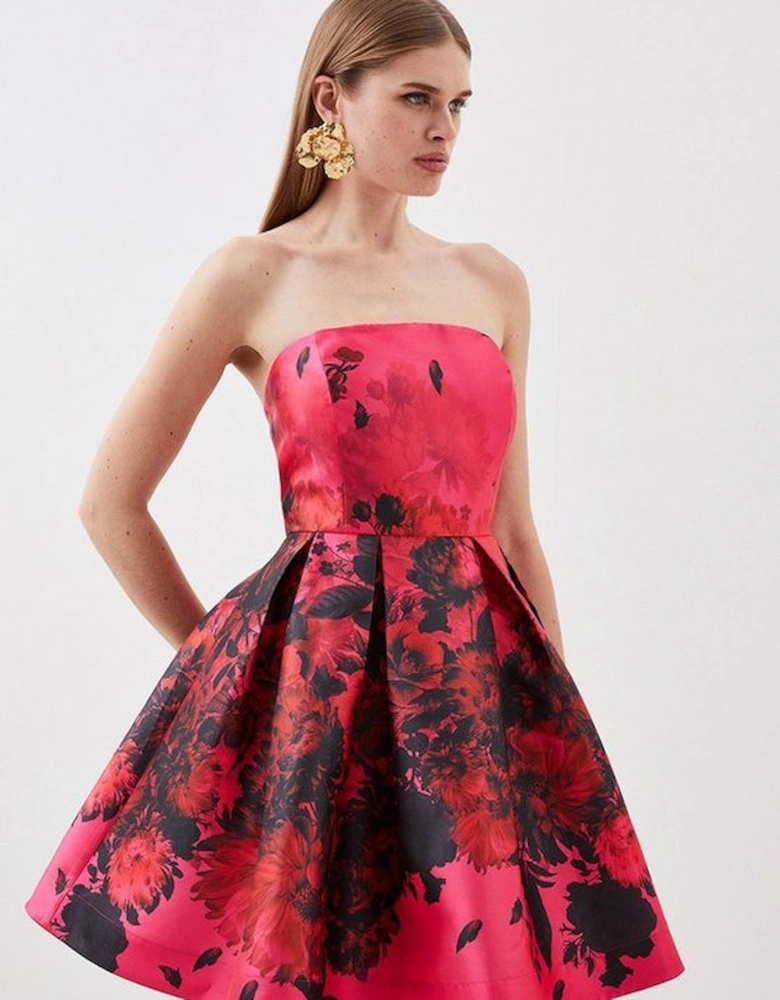 Floral Printed Satin Twill Woven Mini Dress