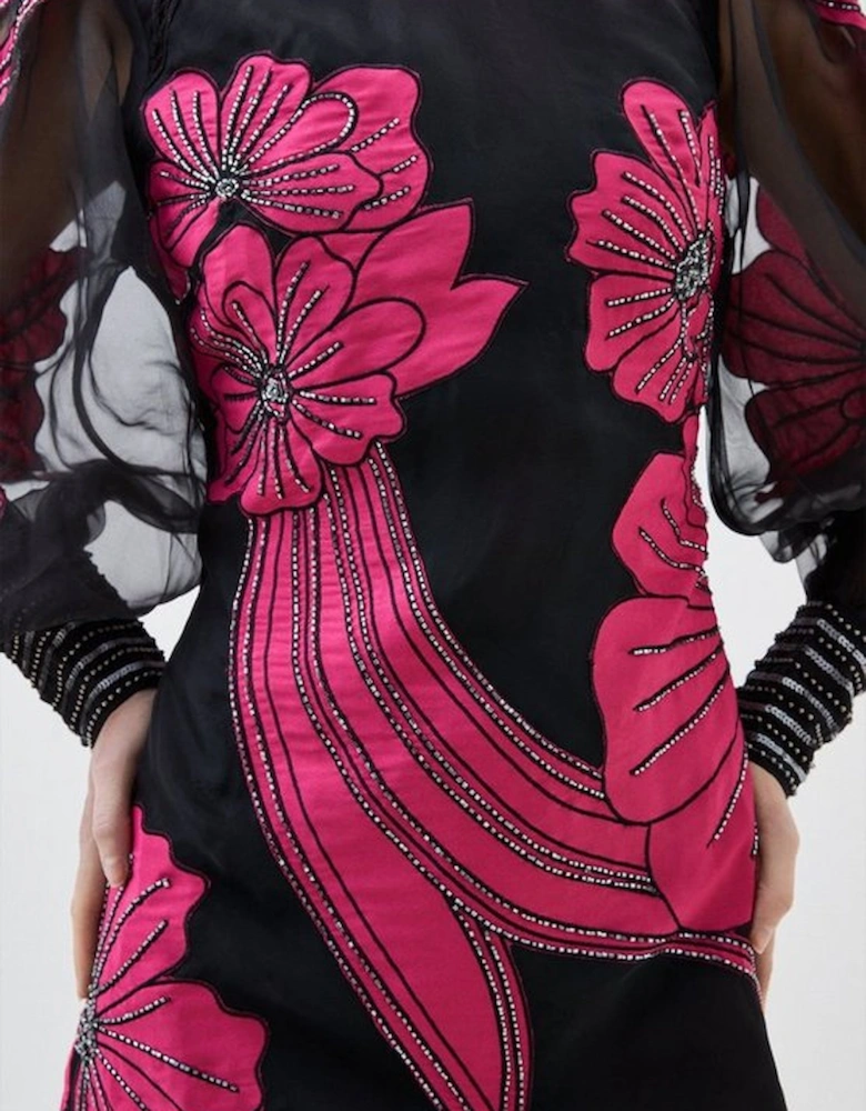 Petite Applique Organdie Floral Graphic Woven Mini Dress