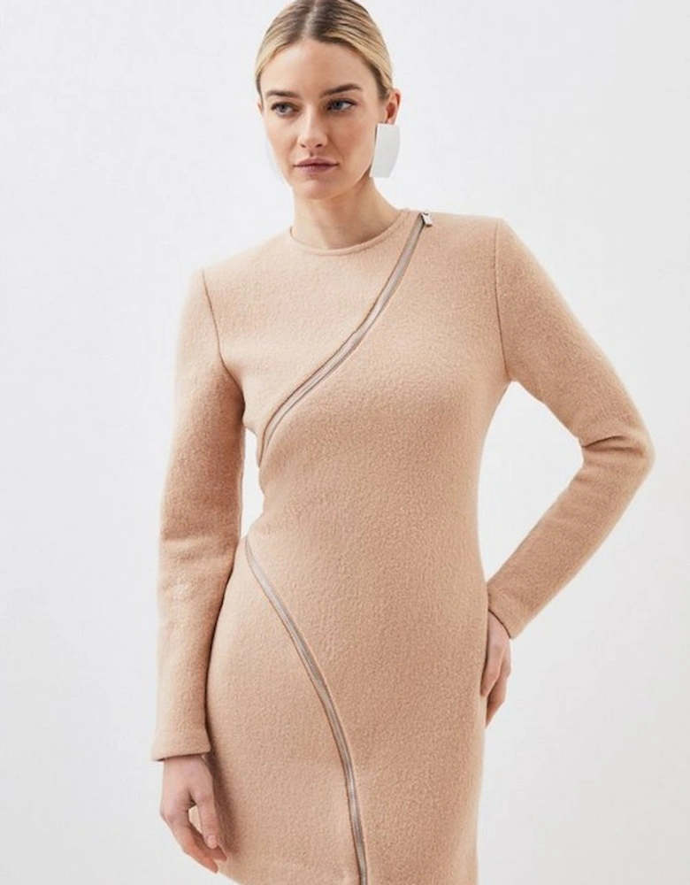 Petite Wool Knit Zip Detail Midi Dress