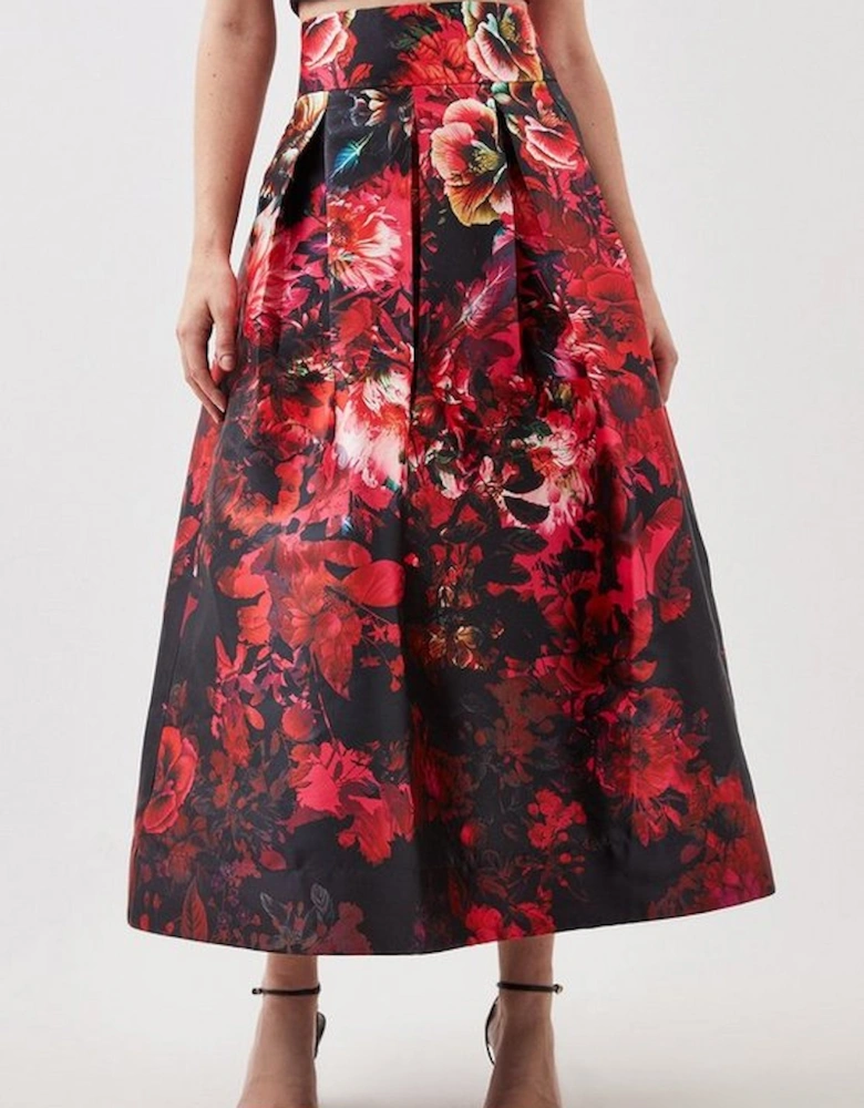 Floral Printed Satin Twill Woven Maxi Prom Skirt