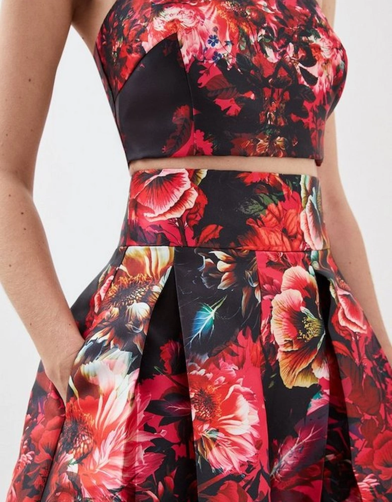 Floral Printed Satin Twill Woven Maxi Prom Skirt