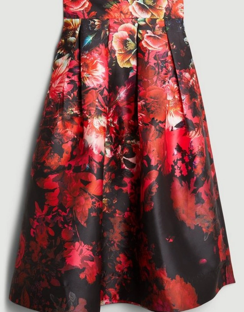 Floral Printed Satin Twill Woven Maxi Prom Skirt