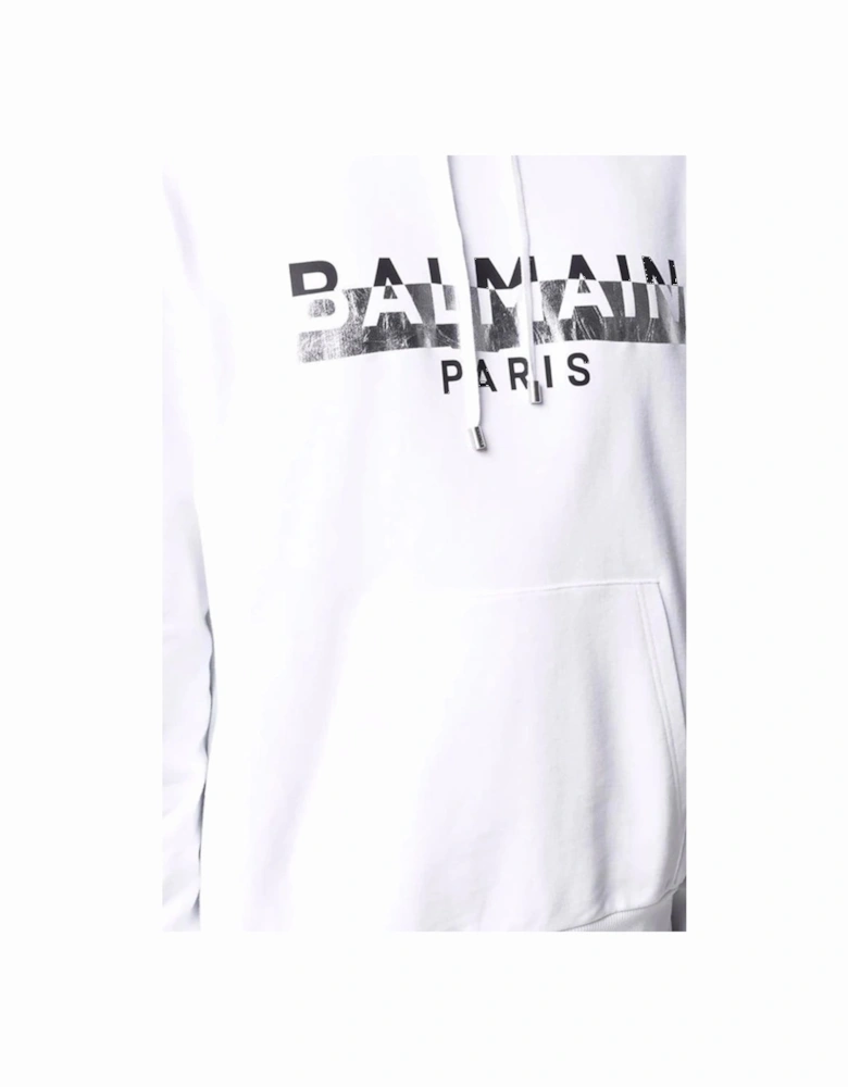 Foil Tape Logo Print Hoodie in White