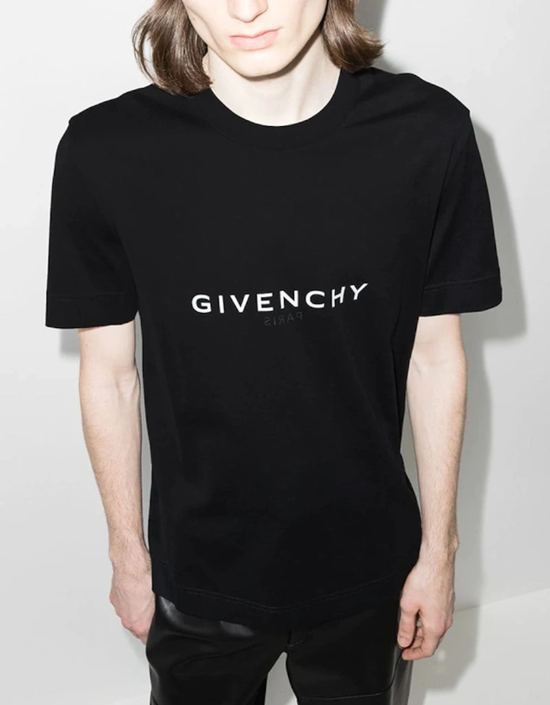 Reverse Paris Logo Print Slim fit T-Shirt in Black