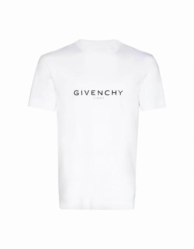 Reverse Paris Logo Print Slim Fit T-Shirt in White