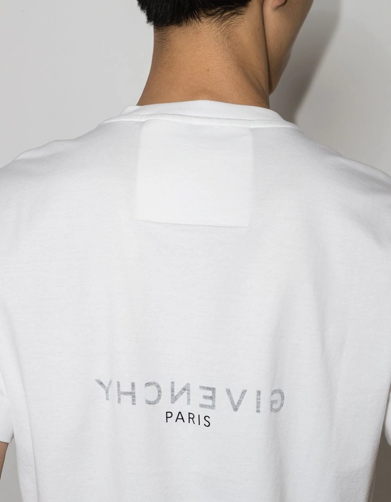 Reverse Paris Logo Print Slim Fit T-Shirt in White