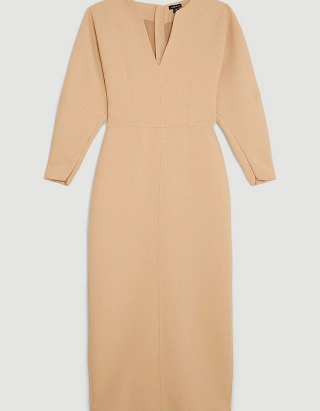 Clean Tailored Seam Detail Rounded Sleeve Midi Dress