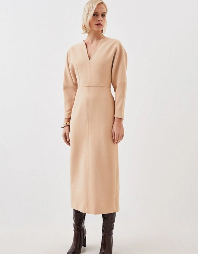 Clean Tailored Seam Detail Rounded Sleeve Midi Dress