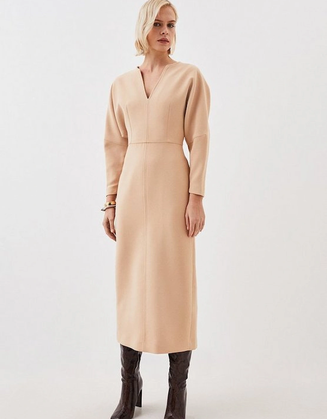 Clean Tailored Seam Detail Rounded Sleeve Midi Dress, 5 of 4