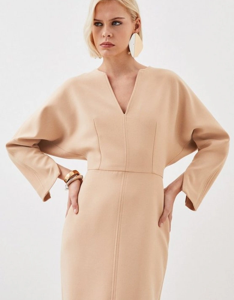 Clean Tailored Seam Detail Rounded Sleeve Midi Dress