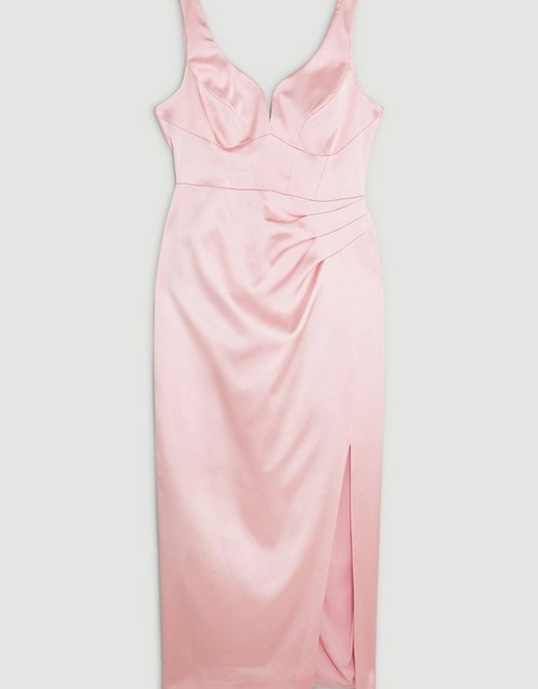 Tailored Italian Structured Satin Corset Detail Maxi Dress