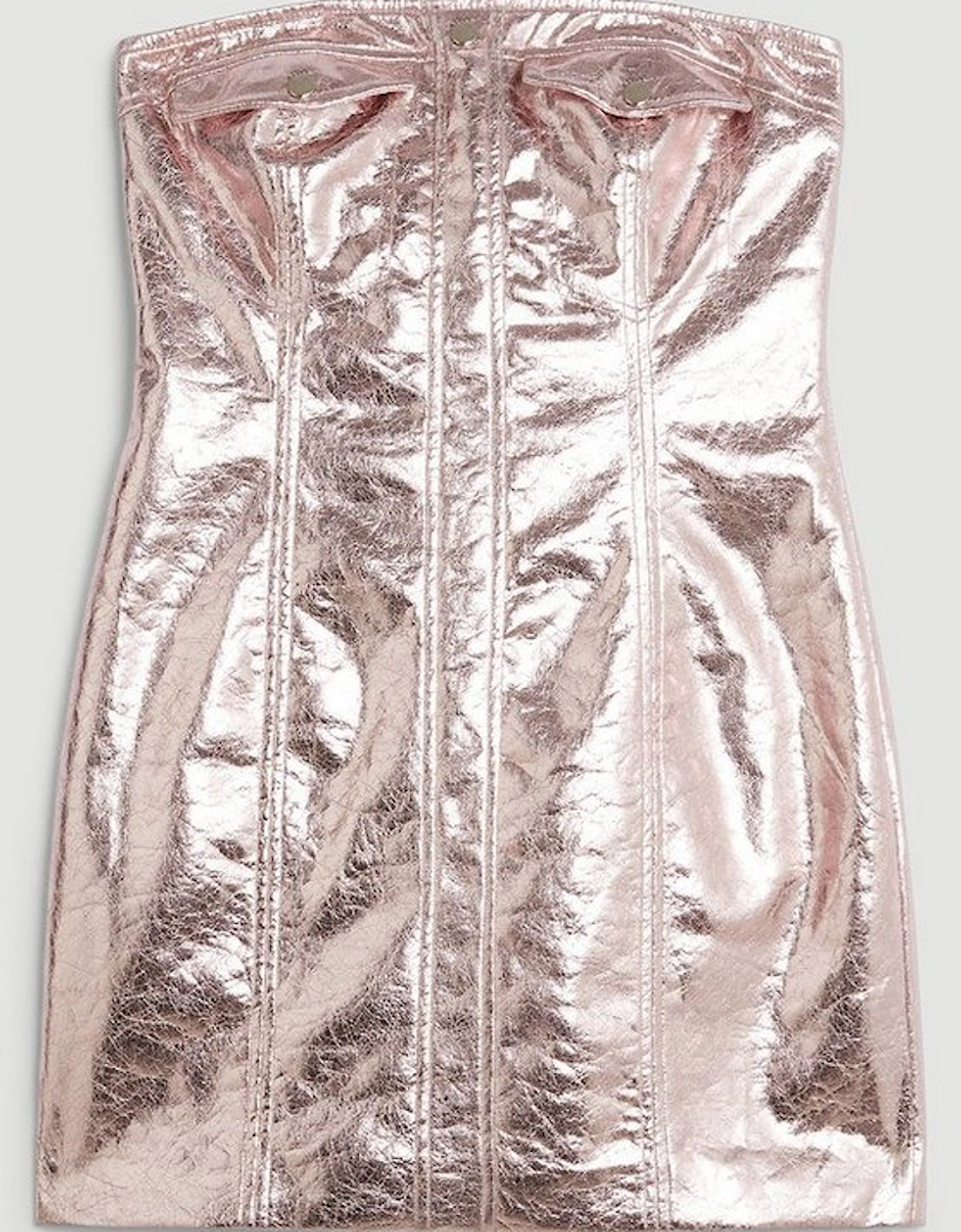 Metallic Faux Leather Front Pocket Detail Mini Dress