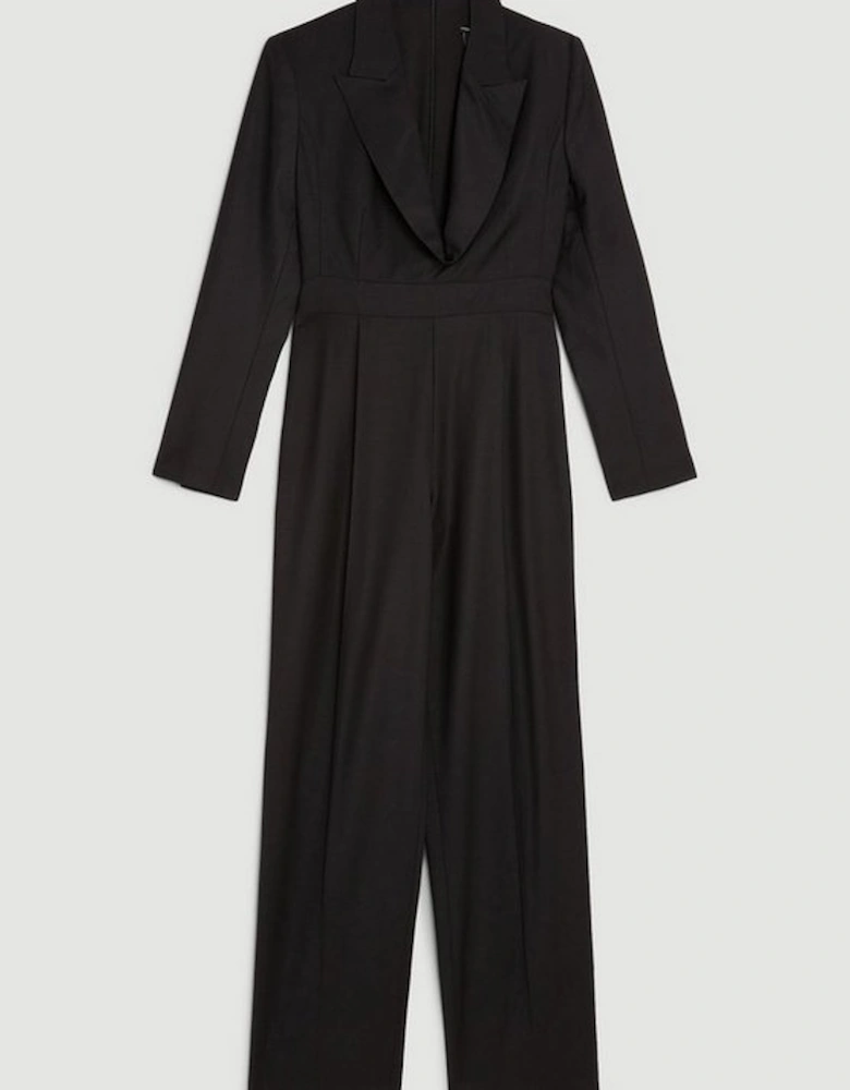 Wool Blend Curved Neckline Tailored Blazer Jumpsuit