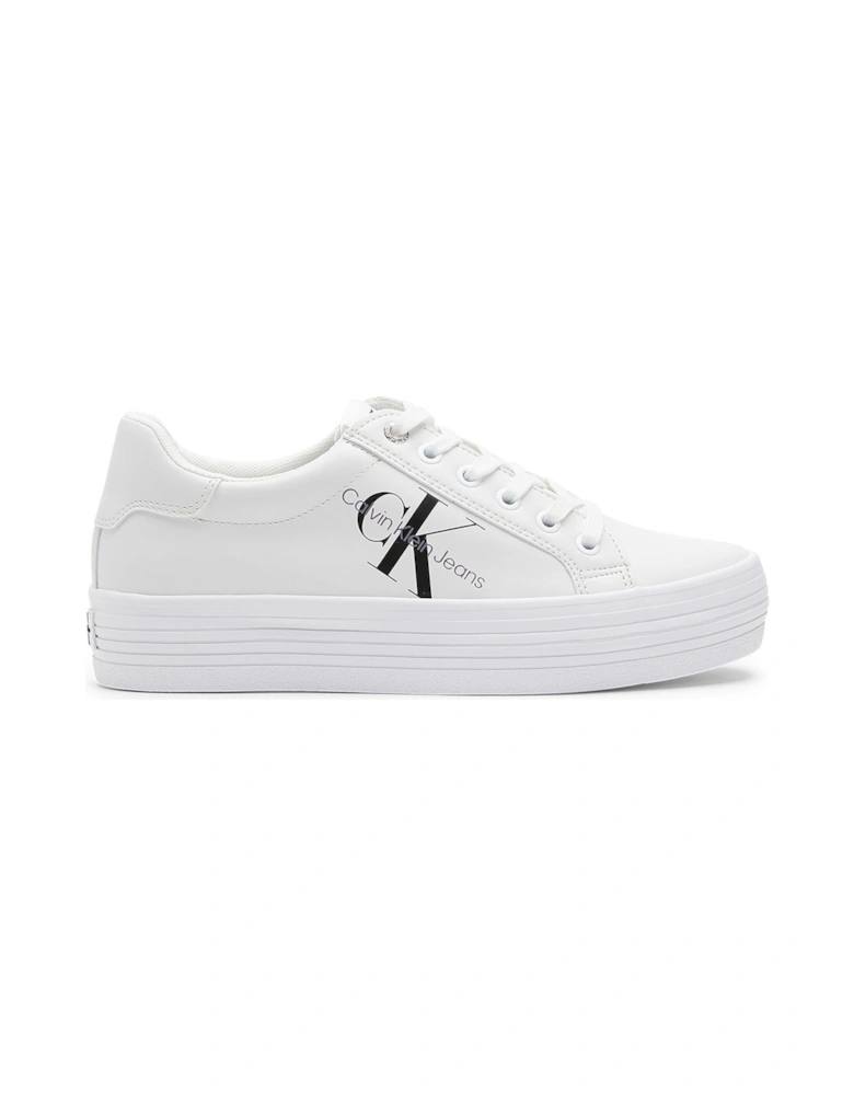 Jeans Leather Platform Logo Trainers - White