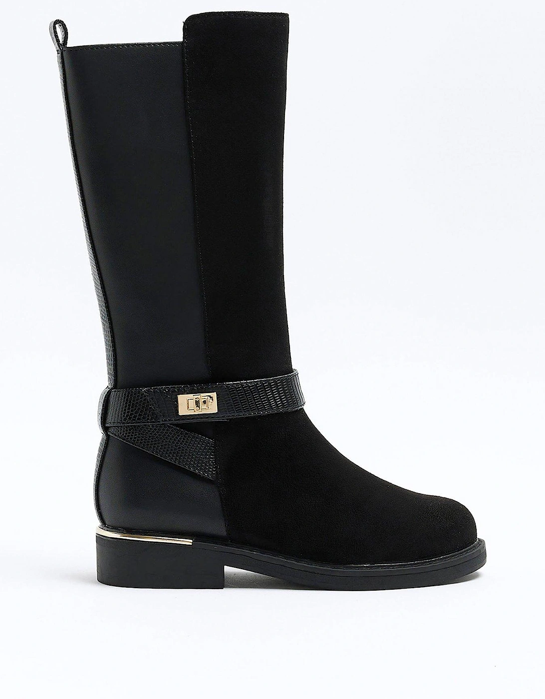 Girls Fabric Block Knee High Boots - Black, 3 of 2