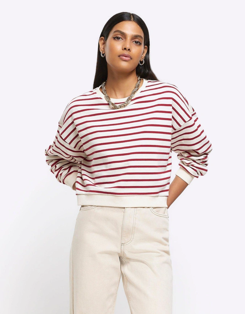 Striped Cropped Sweat - Red