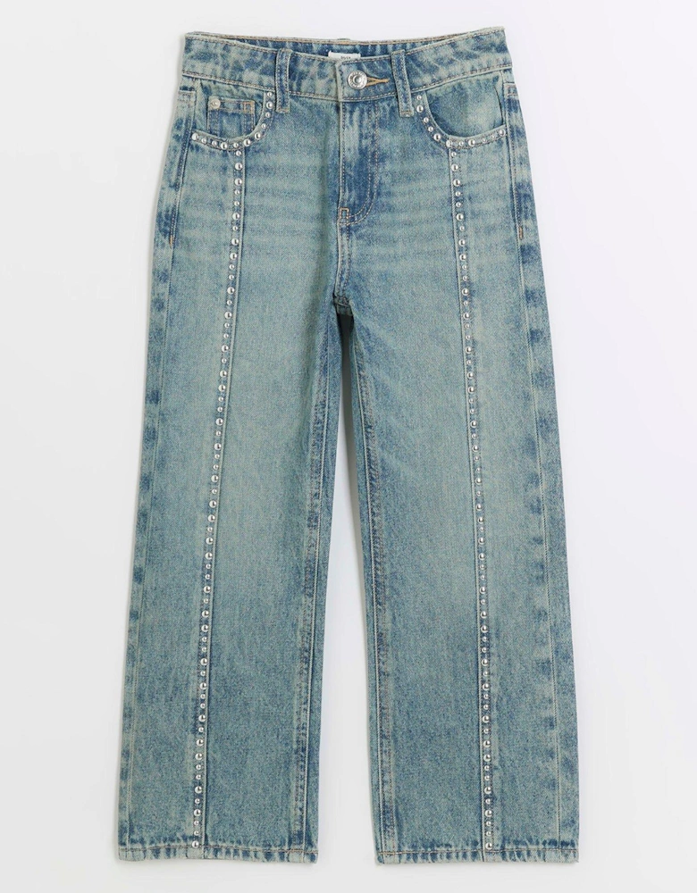 Girls Studded Straight Jeans - Blue