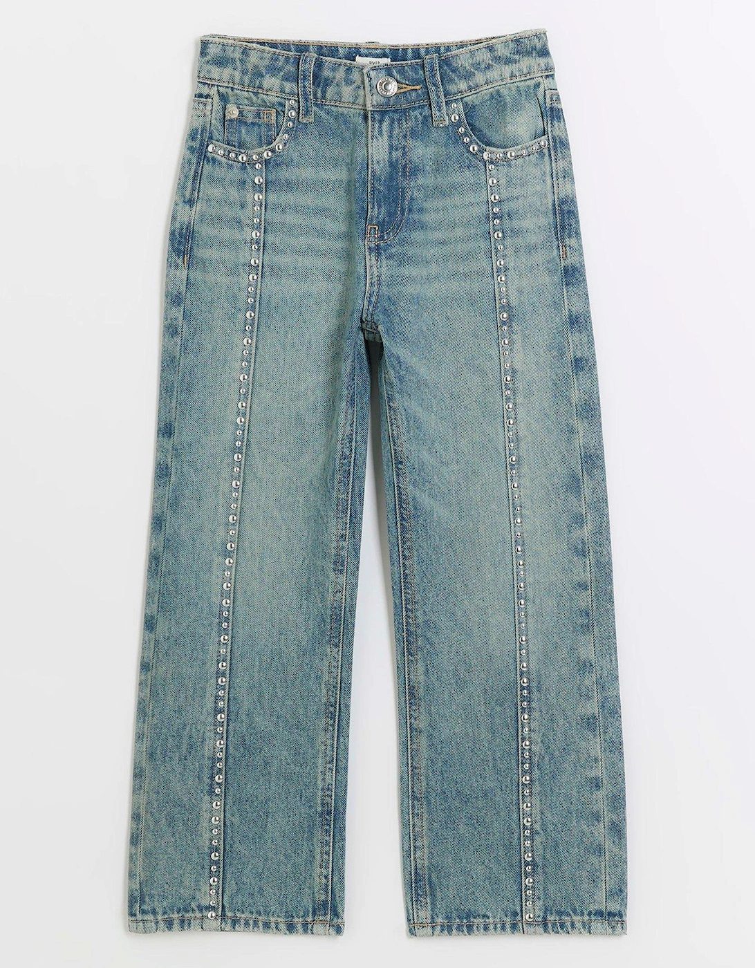 Girls Studded Straight Jeans - Blue, 5 of 4