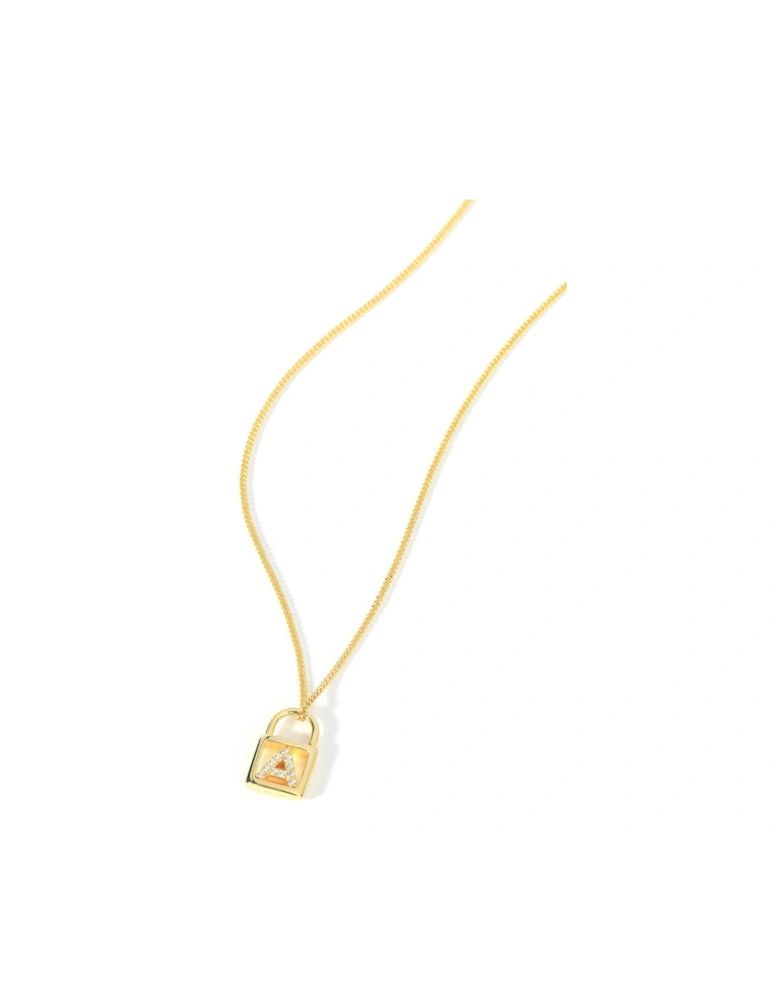 Gold Plated Sterling Silver Cubic Zirconia Padlock Initial Pendant Necklace