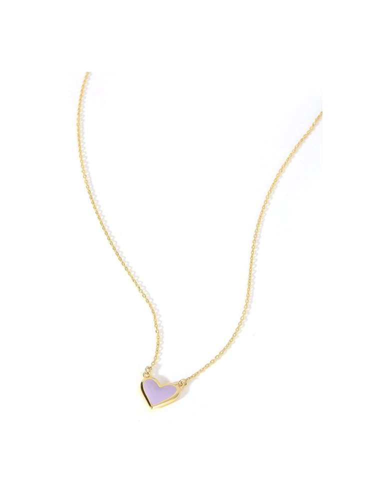 Gold Plated Sterling Silver Heart Lilac Enamel Necklace