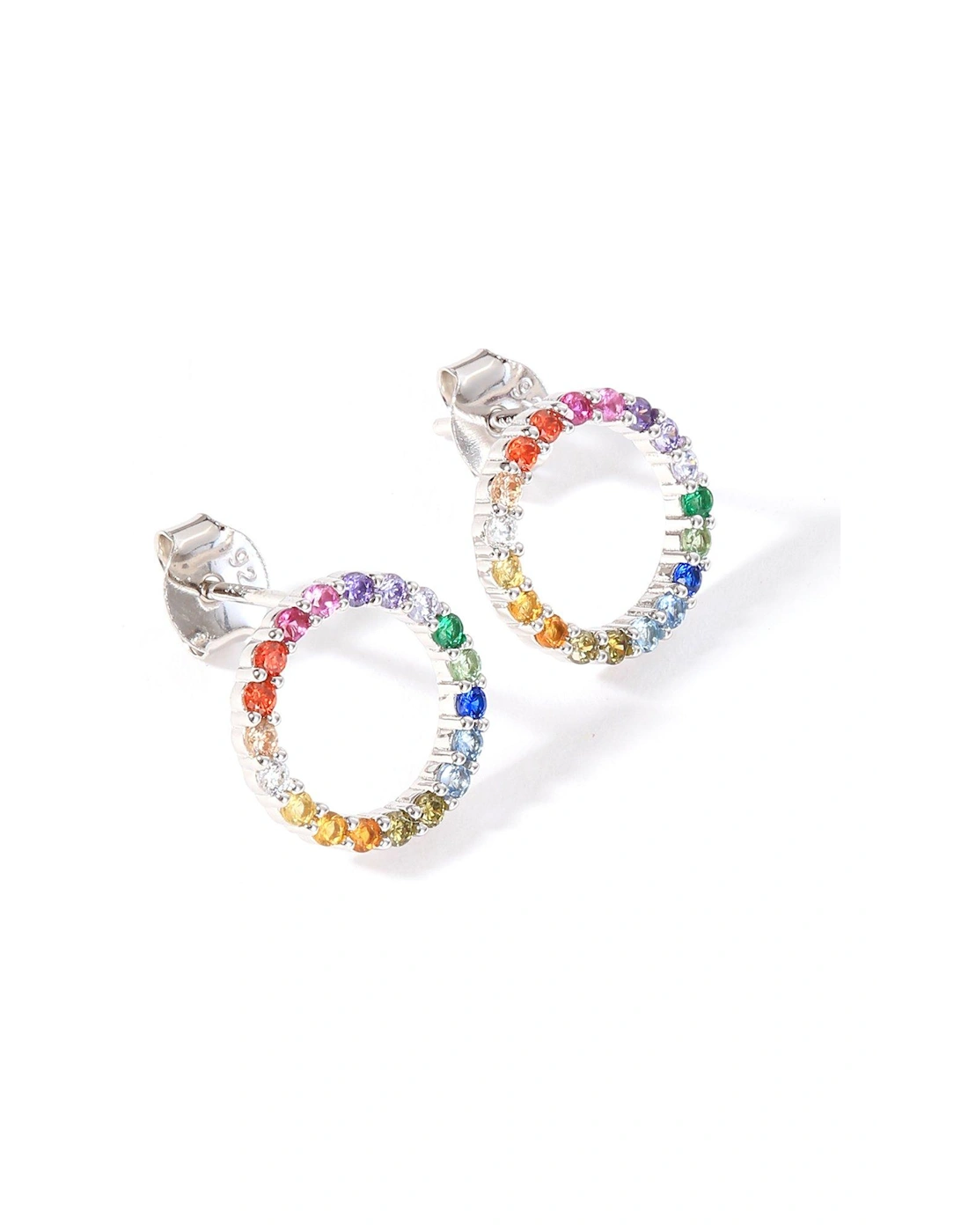 Sterling Silver Multi-Colour Cubic Zirconia Halo Stud Earrings, 2 of 1