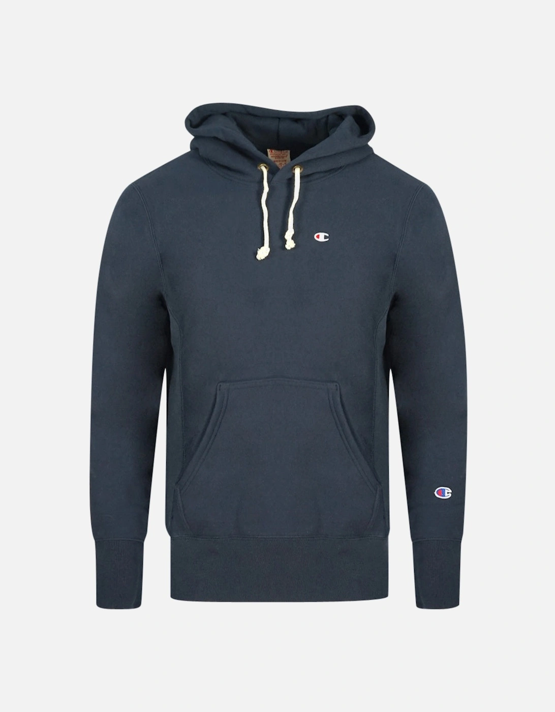 Reverse Weave Small Classic Logo Navy Blue Hoodie, 3 of 2