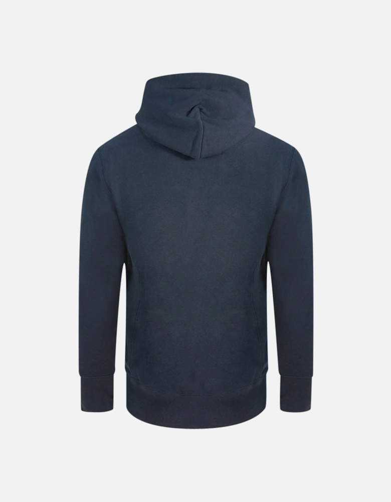 Reverse Weave Small Classic Logo Navy Blue Hoodie