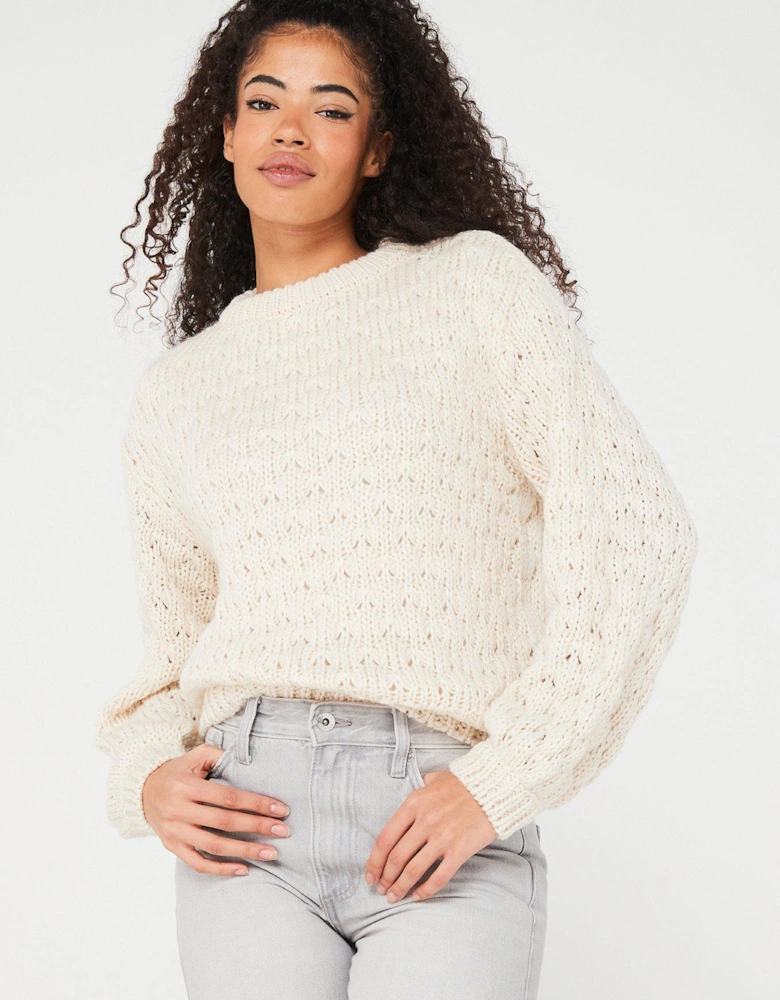 Long Sleeve Knitted Pullover - Cream