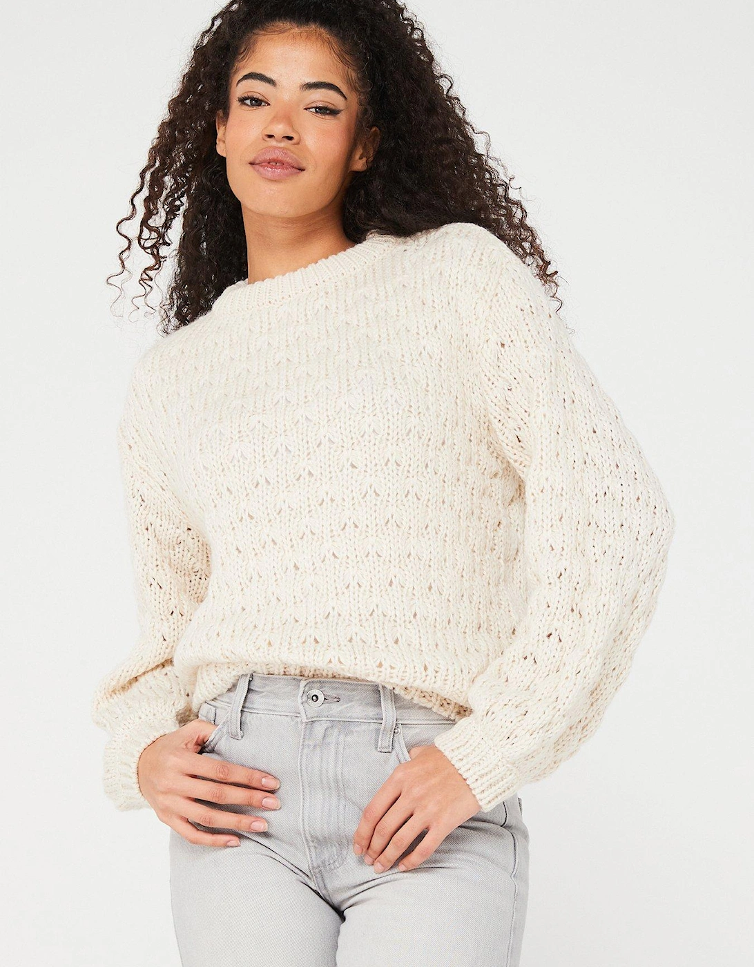 Long Sleeve Knitted Pullover - Cream, 5 of 4