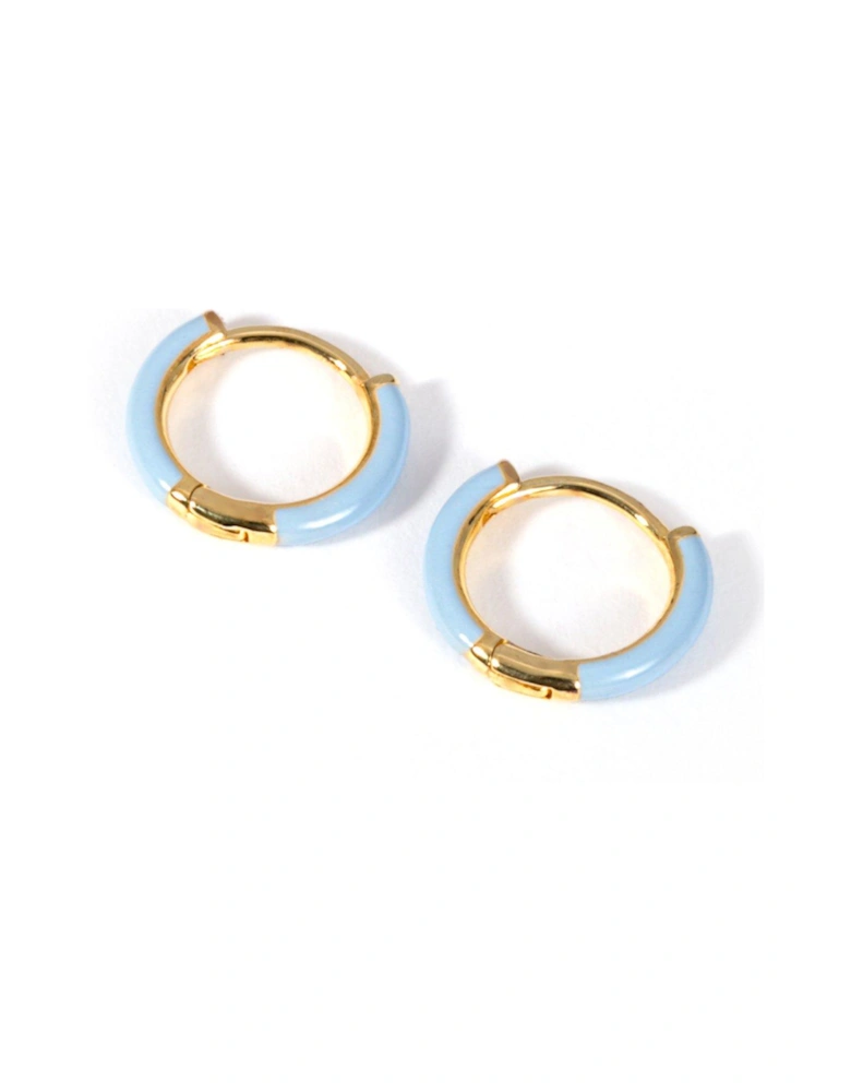 Gold Plated Sterling Silver Blue Enamel 10mm Mini Hoop Earrings